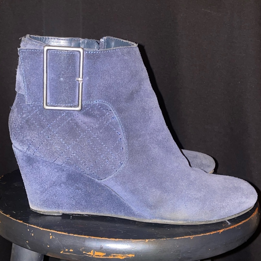 Blue suede wedge ankle boots